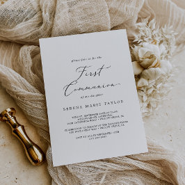 繊細な黒い書道の第一聖餐式 招待状