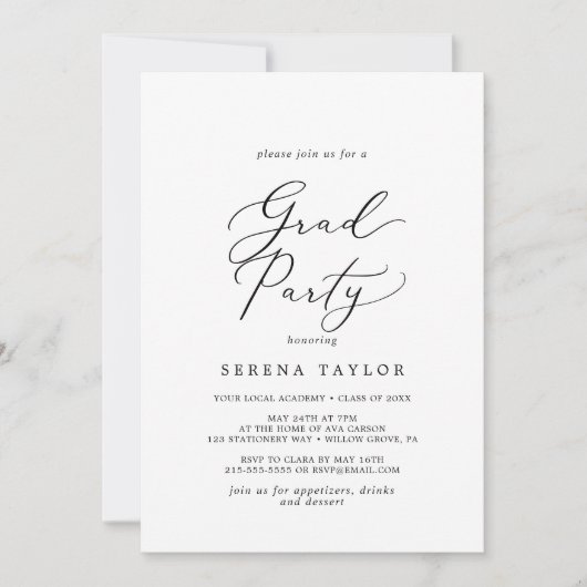 繊細な黒い書道グラードパーティー 招待状 (正面)