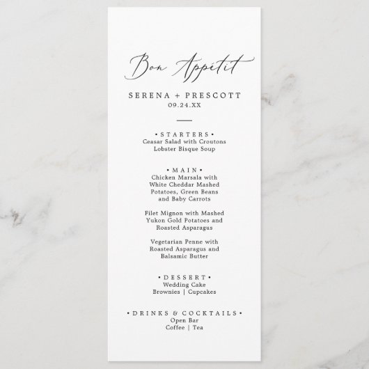 繊細な黒い書道ボンアペティディナーメンズ メニュー (正面)