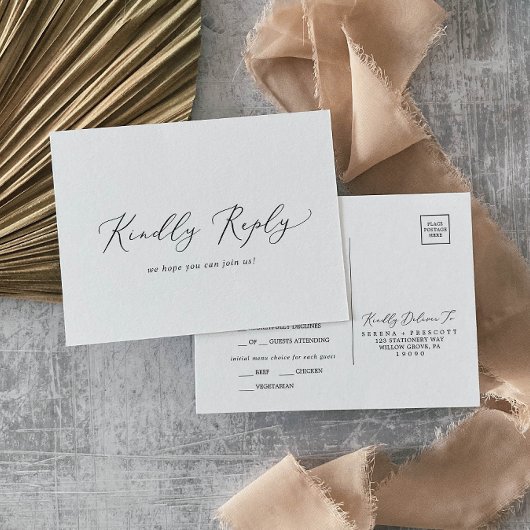 繊細な黒い書道メニューRSVPポストカード インビテーションポストカード