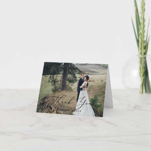 繊細な黒い書道ライトフォト サンキューカード (正面)