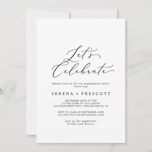 繊細な黒い書道祝よ 招待状 (正面)