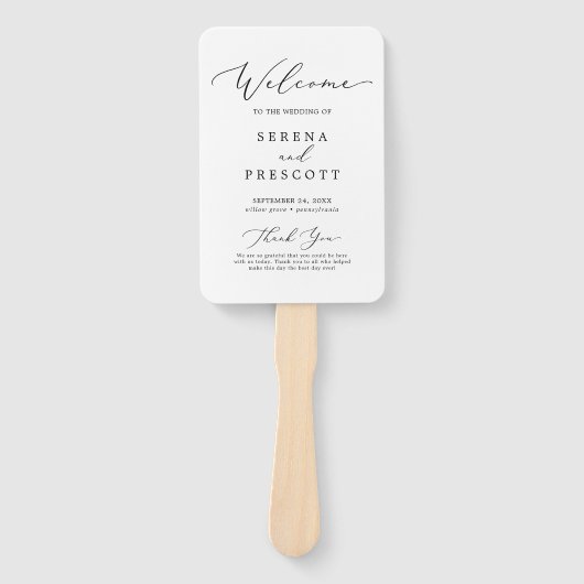 繊細な黒い書道結婚式 プログラム ハンドファン (正面)