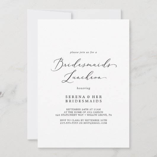 繊細な黒い書道花嫁昼食会 招待状 (正面)