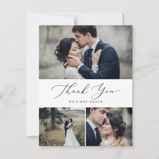 繊細な黒い書道3フォトコラージュ サンキューカード (正面)