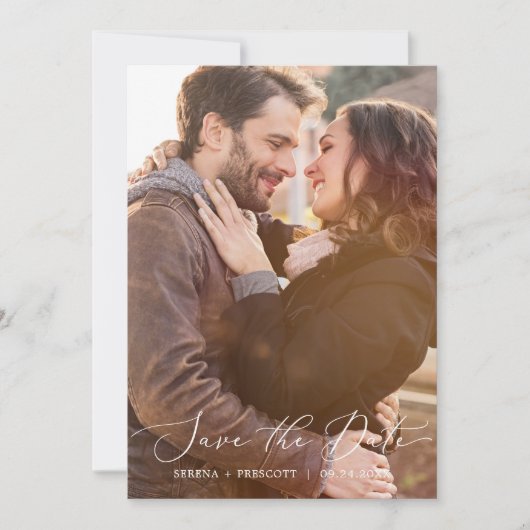 繊細な黒の暗い写真テンプレート日付を保存 セーブザデート (正面)