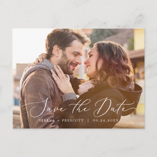 繊細な黒の水平暗い写真日付を保存 インビテーションポストカード (正面)