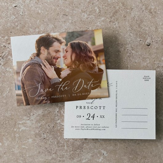 繊細な黒の水平暗い写真日付を保存 インビテーションポストカード