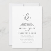 繊細な黒フォーマル書モノグラ結婚ム 招待状 (正面)