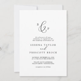 繊細な黒フォーマル書モノグラ結婚ム 招待状