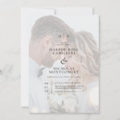 繊細な黒モノグラム書道結婚写真 招待状 (正面)