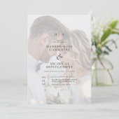 繊細な黒モノグラム書道結婚写真 招待状 (スタンド正面)