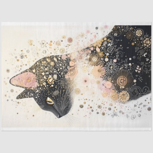 繊細な黒猫とフローラモチーフAR6デコパージュ 薄葉紙 (正面)