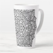 繊細な黒線の曼荼羅アート カフェラテマグ (右アングル)