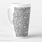 繊細な黒線の曼荼羅アート カフェラテマグ (左アングル)