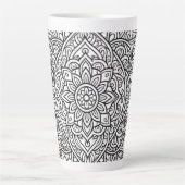 繊細な黒線の曼荼羅アート カフェラテマグ (正面)