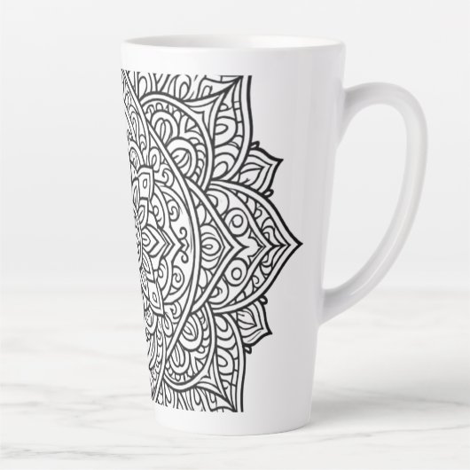 繊細な黒線の曼荼羅アート カフェラテマグ (右)