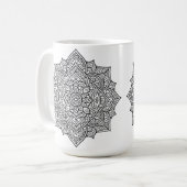 繊細な黒線の曼荼羅アート コーヒーマグカップ (正面左)