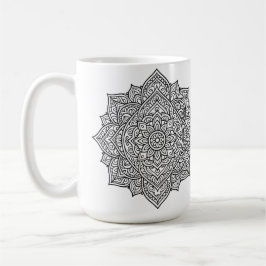 繊細な黒線の曼荼羅アート コーヒーマグカップ