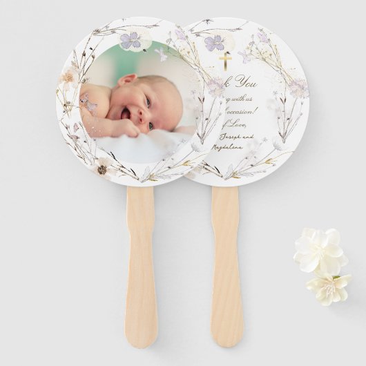 繊細な10本の野生の花のバプテスマ ハンドファン (正面&裏面)