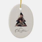 繊細なGreigeメリークリスマスツリー家族写真 セラミックオーナメント (正面)