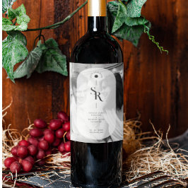 繊細なVellum透エレガント過性ブラック&ホワイト ワインラベル