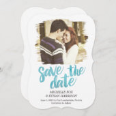 繊細に暴露された日付カードのターコイズ セーブザデート (正面/裏面)