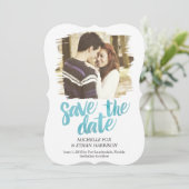 繊細に暴露された日付カードのターコイズ セーブザデート (スタンド正面)