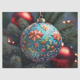 繊細に装飾されたクリスマスオーナメントのデコパージュ 薄葉紙