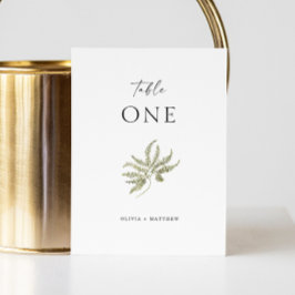 繊細エレガントでミニマルなウッドランド結婚シダ テーブルナンバー