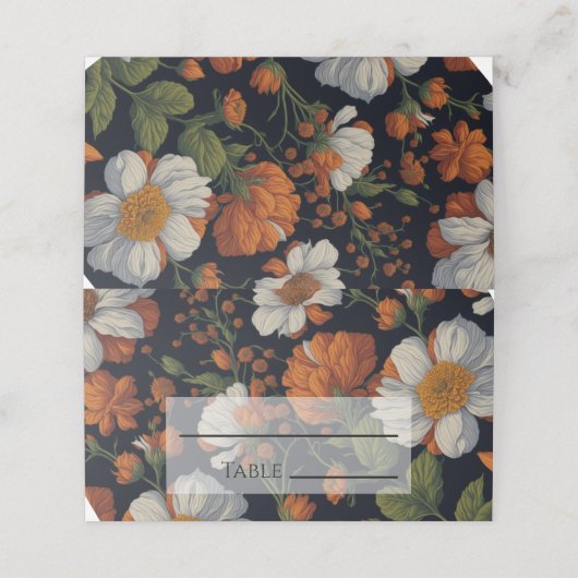 繊細エレガントなオレンジ色の白フローラ プレイスカード (外部開封)