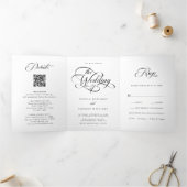 繊細エレガントなス結婚クリプトの白黒 三つ折り招待状 (内部)