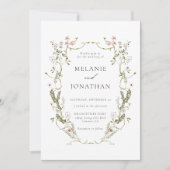 繊細エレガントなフローラリース結婚の 招待状 (正面)