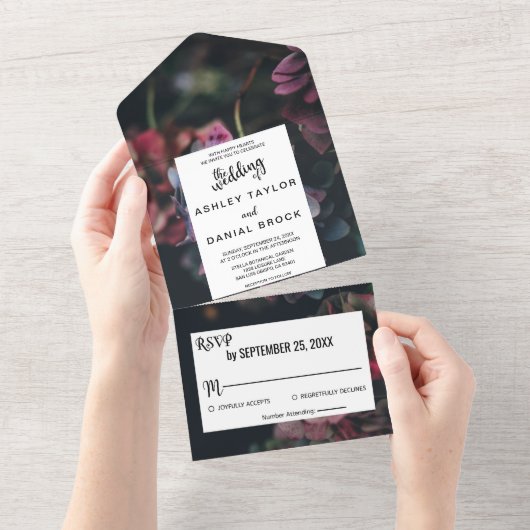 繊細エレガントなロマンチックな花結婚フローラ オールインワン招待状 (貼ってはがせる)