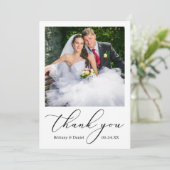 繊細エレガントな書道台本の写真結婚の サンキューカード (スタンド正面)