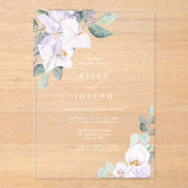 繊細エレガントな水彩花結婚の花 アクリル招待状 (正面)
