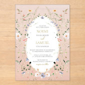 繊細エレガントな水彩野結婚花 アクリル招待状 (正面)