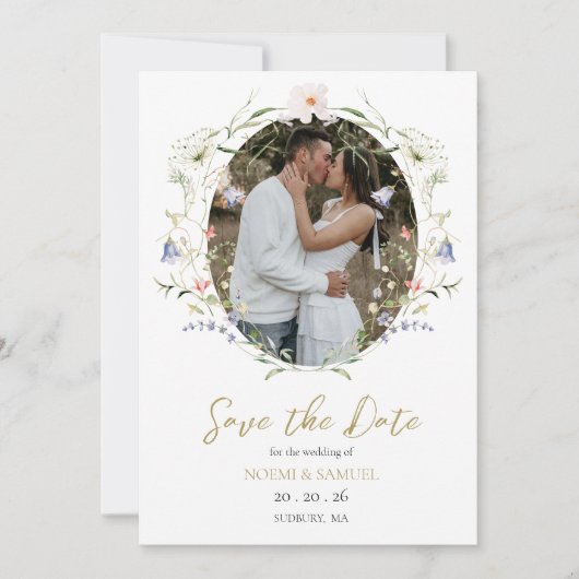 繊細エレガントな水彩野結婚花 セーブザデート (正面)