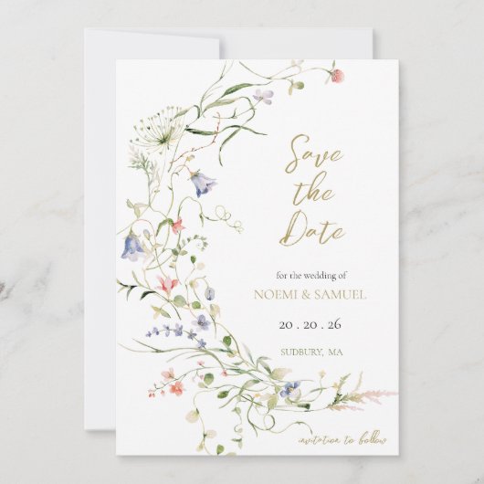 繊細エレガントな水彩野結婚花 セーブザデート (正面)