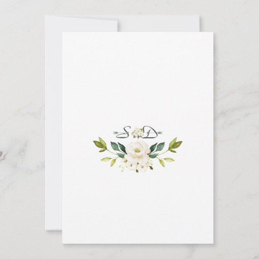 繊細エレガントな白い花の金ゴールドフレーム結婚ズ 招待状 (裏面)