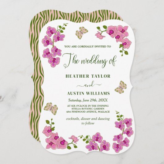 繊細エレガントな紫の蘭ボヘミアン植物学 招待状 (正面/裏面)