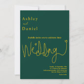 繊細エレガントな緑と金ゴールドモダン結婚の 招待状 (正面)