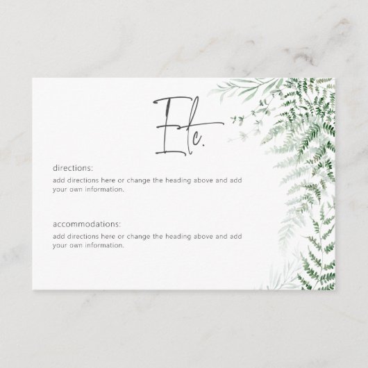 繊細エレガントな緑の結婚シダの詳細 エンクロージャーカード (正面)