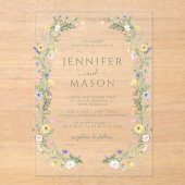 繊細カラフルなフローラリース結婚の アクリル招待状 (正面)