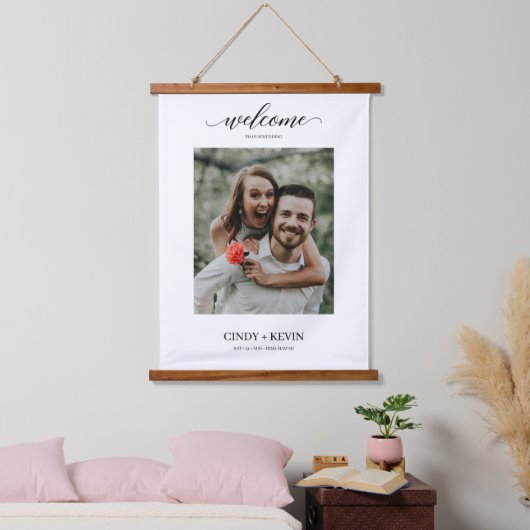 繊細ミニマルなスクリプ結婚ト写真 吊り下げ型タペストリー (寝室)