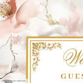 繊細モダンなパステルピンクの金ゴールド結婚のゲストブック ゲストブック