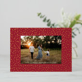 繊細モダンな幾何学模様1枚フォトレッド+金ゴールド 箔シーズンカード (立ち正面)