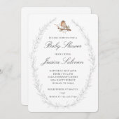 繊細モダンな鳥の赤ちゃんシャワー 招待状 (正面/裏面)