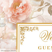 繊細ユニークなパステルピンクの金ゴールド結婚のゲストブック ゲストブック