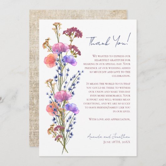 繊細素朴なアクリルフローラ写真ありがとう ノートカード (正面/裏面)